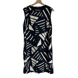 Lauren Ralph Lauren Navy Blue & White Geometric Print Dress - Large